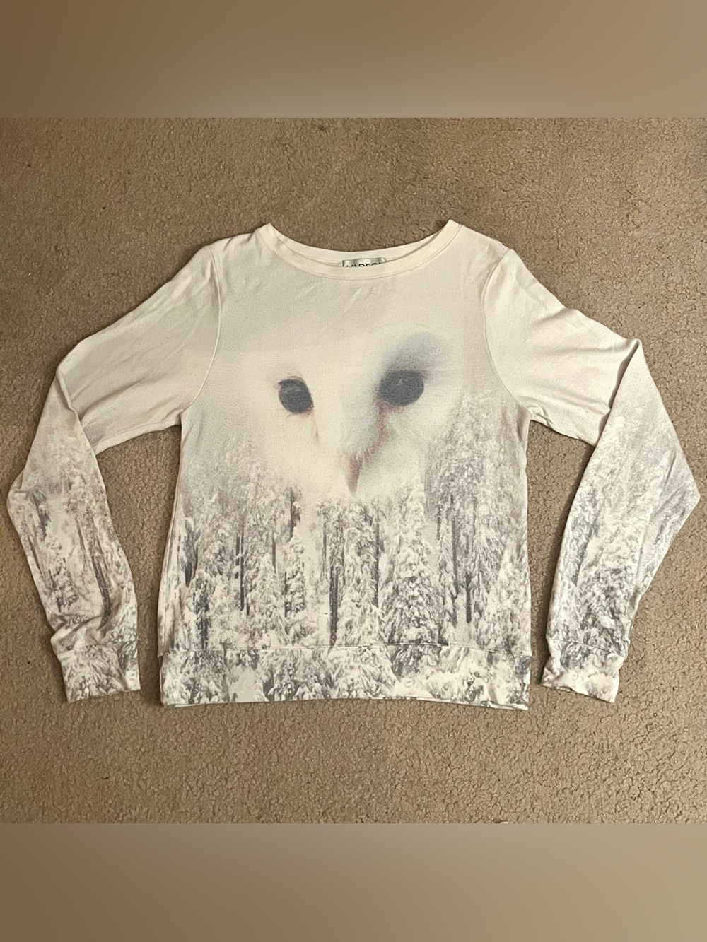 Wildfox White Snowy Owl Pullover Sweater Forest Winter XS